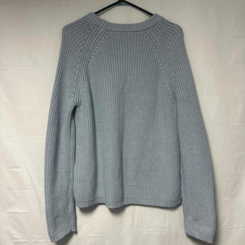 Quince Mens 100% Organic Cotton Fisherman Crew Neck Sweater Blue SZ LG Nautical